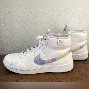 Nike court Royal high tops size 9 white with tie dye